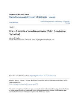 First U.S. Records of Amorbia Concavana (Zeller) (Lepidoptera: Tortricidae)