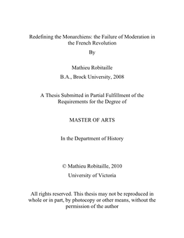 Redefining the Monarchiens: the Failure of Moderation in the French Revolution By