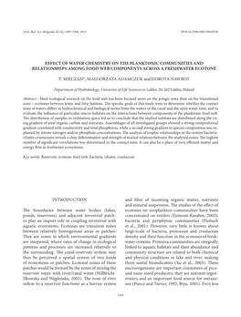 Effect of Water Chemistry on the Planktonic Communities and Relationships Among Food Web Components Across a Freshwater Ecotone