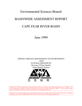 Basinwide Assessment Report: Cape Fear River Basin, June 1999