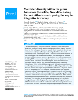 Annelida, Nereididae) Along the West Atlantic Coast: Paving the Way for Integrative Taxonomy