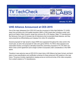 UHD Alliance Announced at CES 2015
