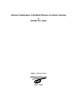 Nichiren's Nationalism: a Buddhist Rhetoric of a Shinto Teaching