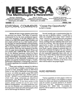 Melissa: the Melittologist's Newsletter