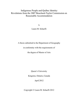 Indigenous People and Québec Identity: Revelations from the 2007 Bouchard-Taylor Commission on Reasonable Accommodation