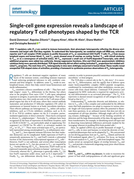 Single-Cell Gene Expression Reveals a Landscape of Regulatory T Cell Phenotypes Shaped by the TCR