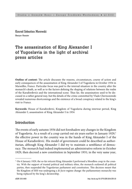 The Assassination of King Alexander I of Yugoslavia in the Light of Archival Press Articles