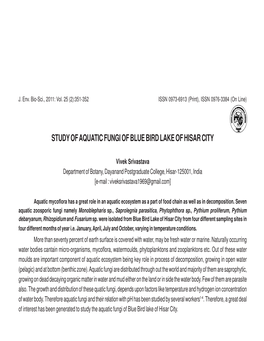 Study of Aquatic Fungi of Blue Bird Lake of Hisar City