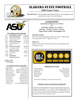 ALABAMA STATE FOOTBALL 2010 Game Notes