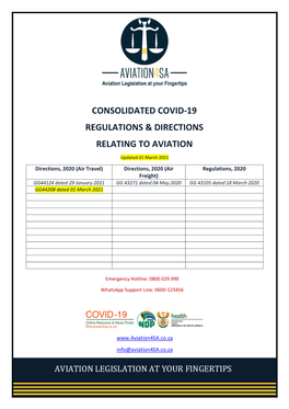 Consolidated Aviation COVID-19 Regulations and Directions