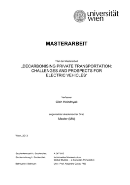 Decarbonising Private Transportation: Challenges and Prospects for Electric Vehicles“