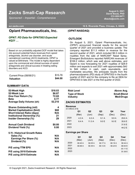 Opiant Pharmaceuticals, Inc. (OPNT-NASDAQ)