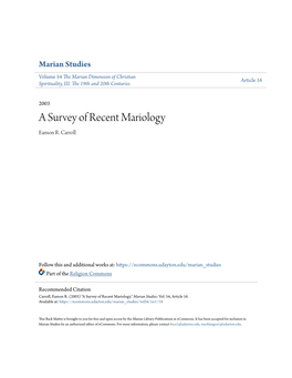 A Survey of Recent Mariology Eamon R