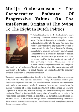 Merijn Oudenampsen ~ the Conservative Embrace of Progressive Values