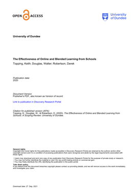 The Effectiveness of Online and Blended Learning from Schools Topping, Keith; Douglas, Walter; Robertson, Derek