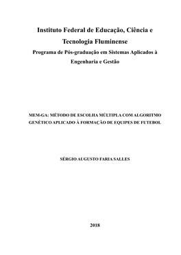 Instituto Federal De Educação, Ciência E Tecnologia Fluminense Programa De Pós-Graduação Em Sistemas Aplicados À Engenharia E Gestão