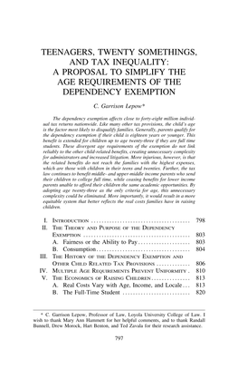 Teenagers, Twenty Somethings, and Tax Inequality: a Proposal to Simplify the Age Requirements of the Dependency Exemption