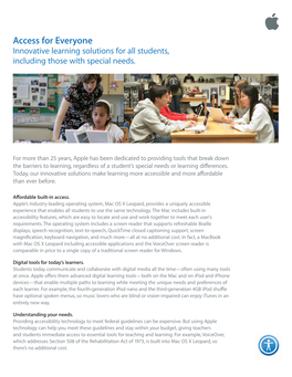 Access for Everyone Innovative Learning Solutions for All Students, Including Those with Special Needs