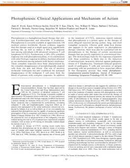 Photopheresis: Clinical Applications and Mechanism of Action