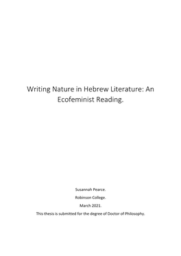 Writing Nature in Hebrew Literature: an Ecofeminist Reading