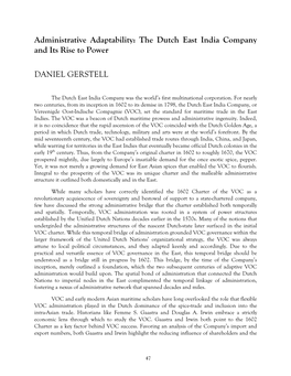 Administrative Adaptability: the Dutch East India Company and Its Rise to Power DANIEL GERSTELL