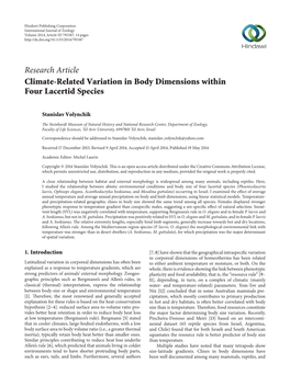 Climate-Related Variation in Body Dimensions Within Four Lacertid Species