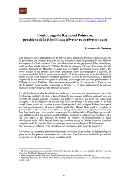 L'entourage De Raymond Poincaré, Président De La