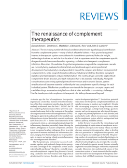 The Renaissance of Complement Therapeutics