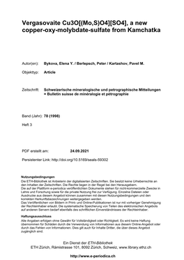 A New Copper-Oxy-Molybdate-Sulfate from Kamchatka