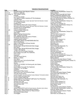 Calendar of Upcoming Events Date Event Location July 13 Rockstar Energy Drink Mayhem Festival 1-800-Ask-Gary Amphitheatre (Tampa, FL) July 13-16 Marlins Vs