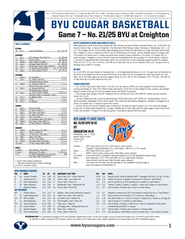 BYU COUGAR BASKETBALL Game 7 — No