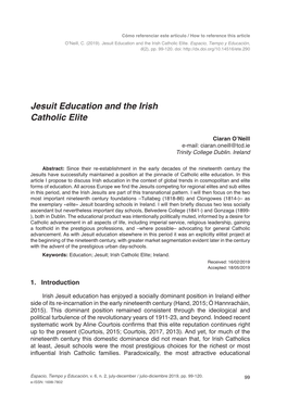 Jesuit Education and the Irish Catholic Elite