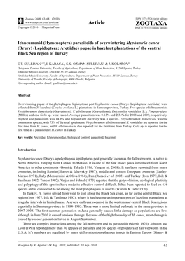 Zootaxa, Ichneumonid (Hymenoptera) Parasitoids of Overwintering