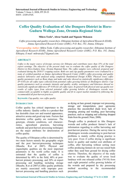 Coffee Quality Evaluation of Abe Dongoro District in Horo- Guduru Wollega Zone, Oromia Regional State