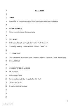 1 TITLE PAGE 1 2 TITLE 3 Examining the Connection Between Nature