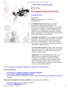 CS 274 Computational Geometry