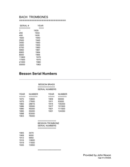 Besson Serial Numbers