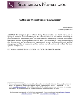 Faithless: the Politics of New Atheism