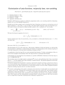 Factorization of Zeta-Functions, Reciprocity Laws, Non-Vanishing