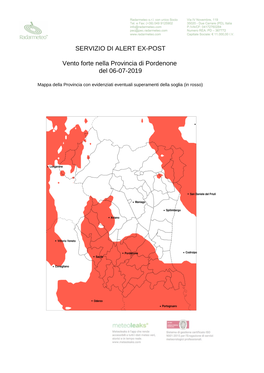 SERVIZIO DI ALERT EX-POST Vento Forte Nella Provincia Di Pordenone