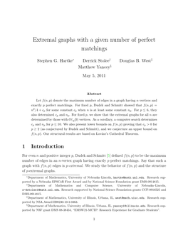 Extremal Graphs with a Given Number of Perfect Matchings