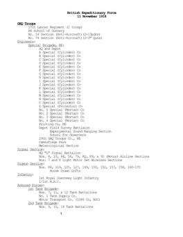 British Expeditionary Force, 11 November 1918