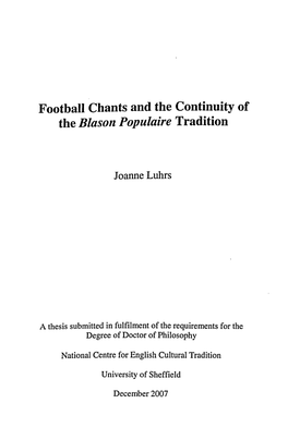 Football Chants and the Continuity of the Blason Populaire Tradition