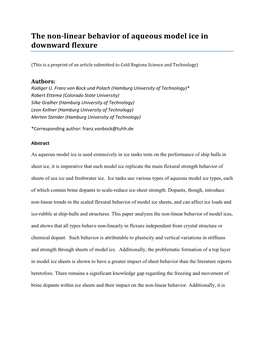 The Non-Linear Behavior of Aqueous Model Ice in Downward Flexure