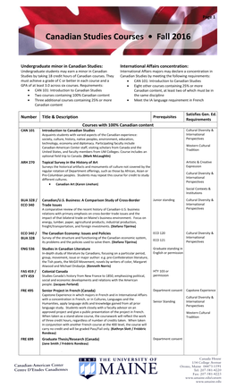 Canadian Studies Courses • Fall 2016