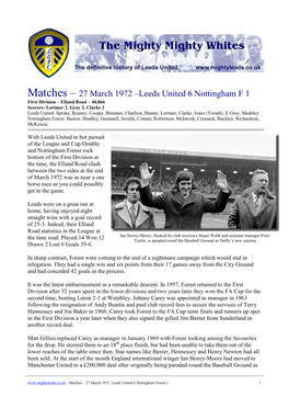 Matches – 27 March 1972 –Leeds United 6