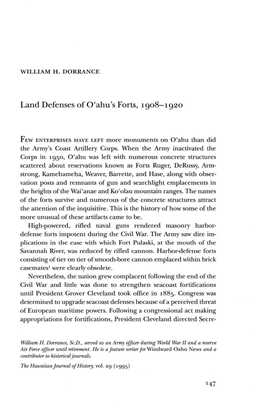 Land Defenses of O'ahu's Forts, 1908—1920