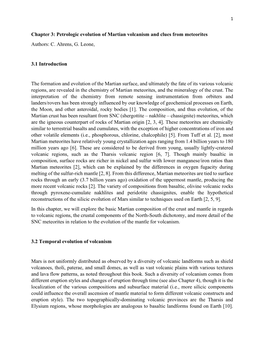 Chapter 3: Petrologic Evolution of Martian Volcanism and Clues from Meteorites Authors: C