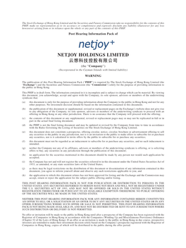 NETJOY HOLDINGS LIMITED 云想科技控股有限公司 (The “Company”) (Incorporated in the Cayman Islands with Limited Liability)