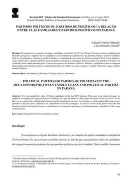 A Relação Entre Clãs Familiares E Partidos Políticos No Paraná